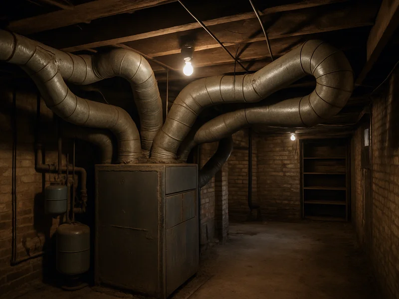 Old branching ductwork in a historic Butte basement