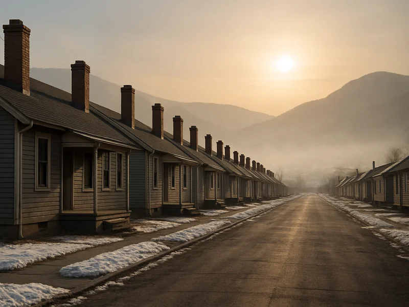 Row of similar smelter-era houses with matching brick chimneys in Anaconda, MT