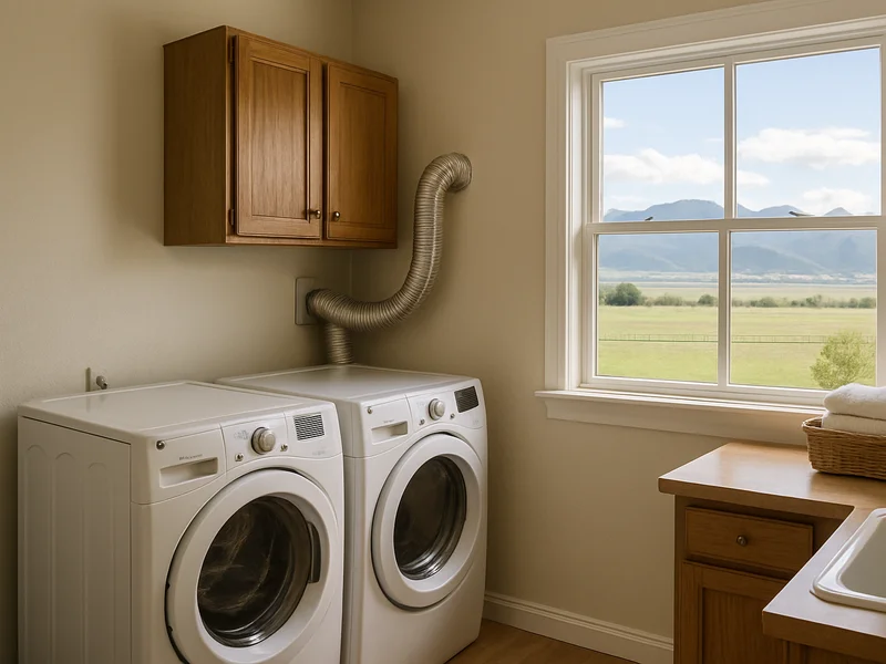 Ranch home laundry room with dryer vent duct in Deer Lodge, MT