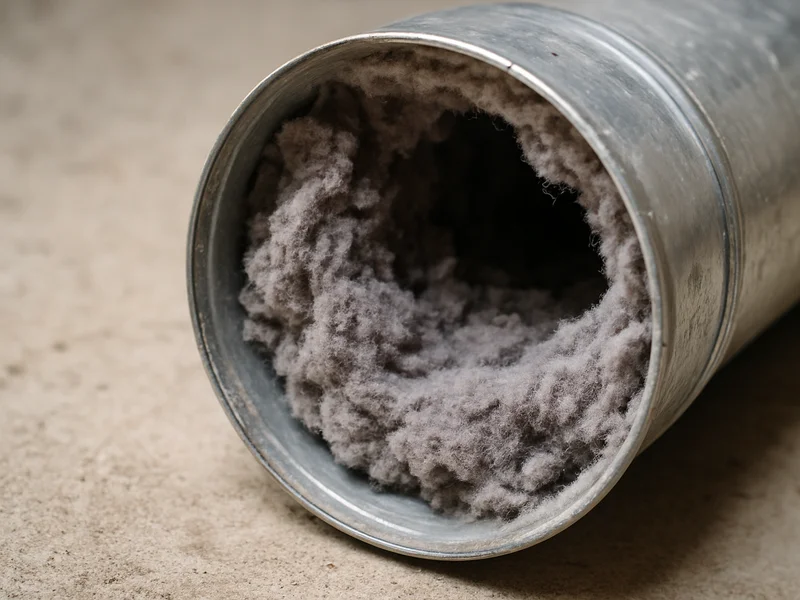 Thick lint buildup inside a dryer vent duct